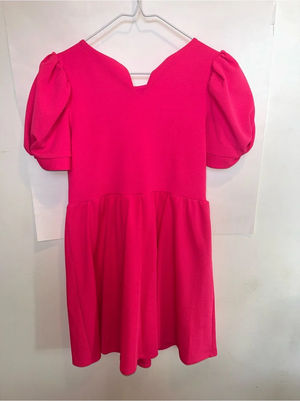 Honey and Rosie Hot Pink Puff Sleeve A-Line Dress
